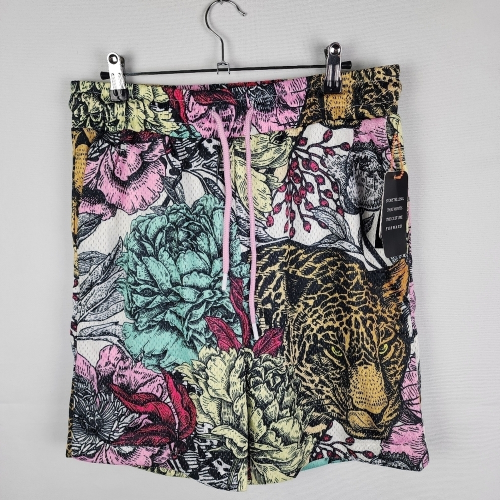 NWT Original Fables Men's Mesh Shorts Deep‎ Jungle Wild Pastel Size Large